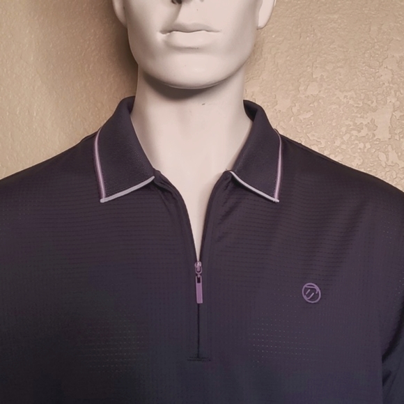 IJP DESIGN Golf Polo 1/2 Zip Navy Blue Purple Acent Large New No Tags - Picture 2 of 9